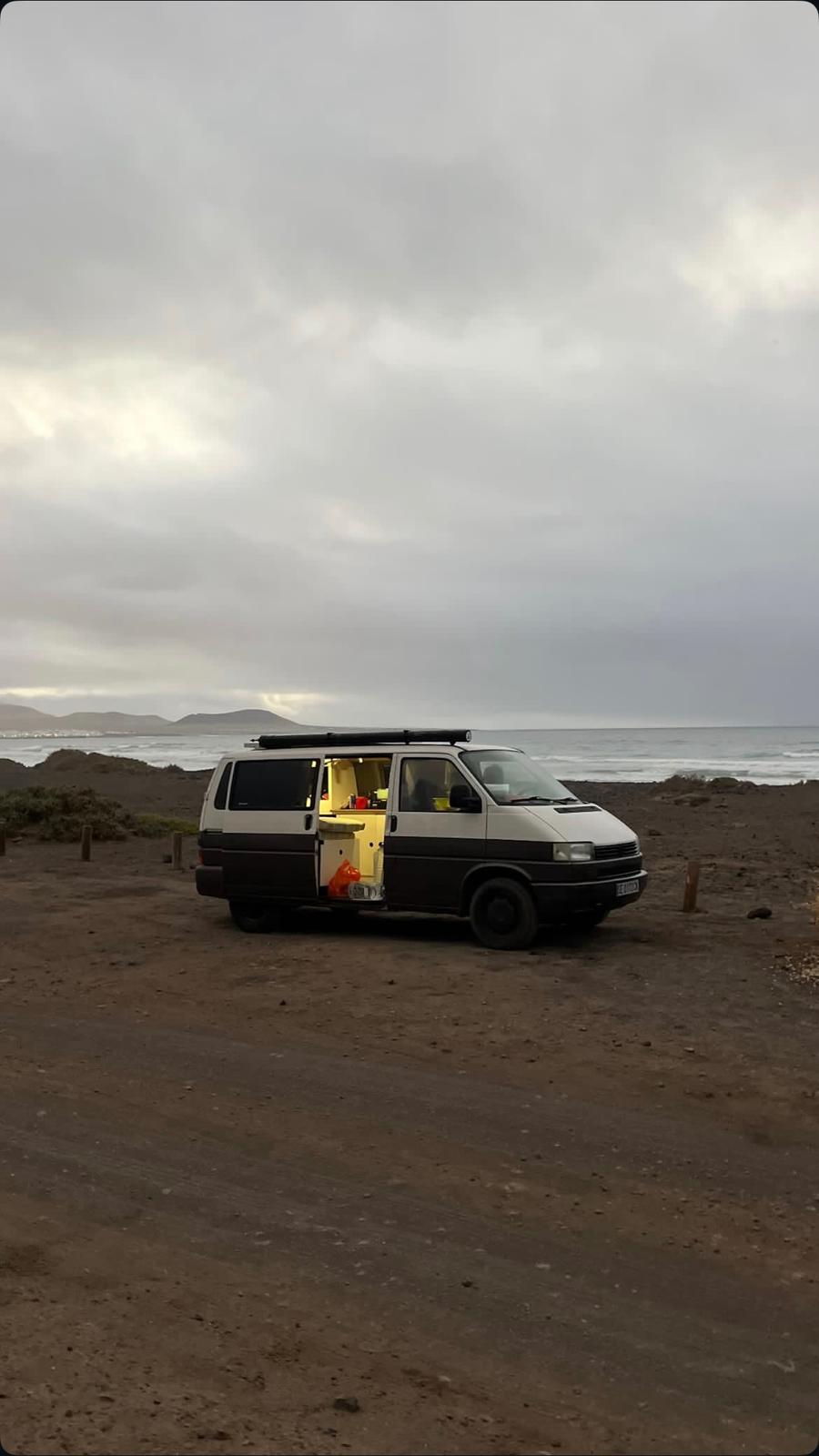 Rusty camper by the beach in Fuerteventura