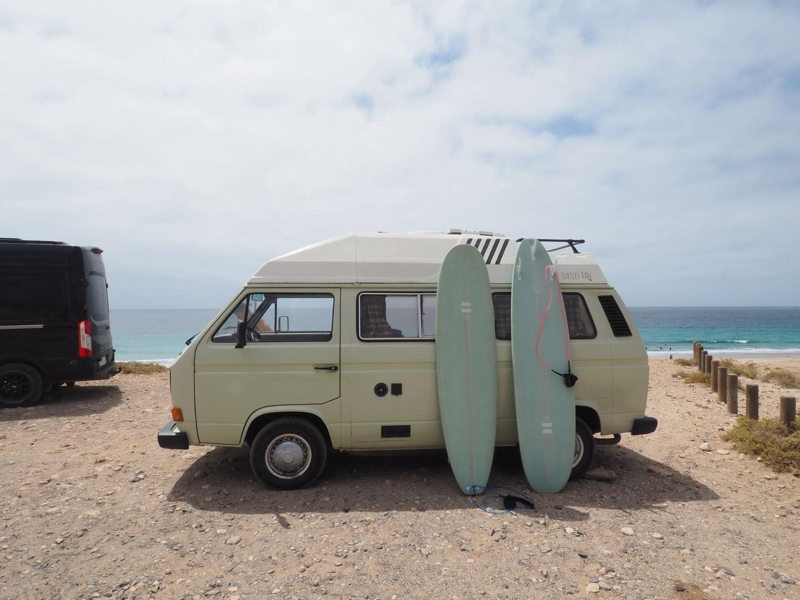 Volkswagen T3 “Matcha” parked by the beach in Fuerteventura
